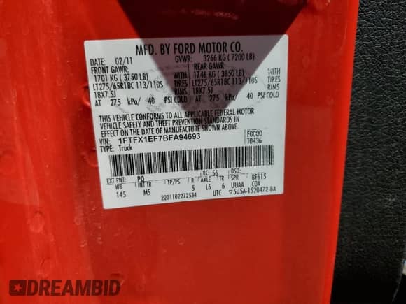 2011 Ford F-150 XL с VIN 1FTFX1EF7BFA94693, выставлен на аукционе Copart как лот 57571475 с пробегом 134 736 миль миль и Списание • Salvage title. История ставок и продаж доступна на DreamBid. Изображение 12.