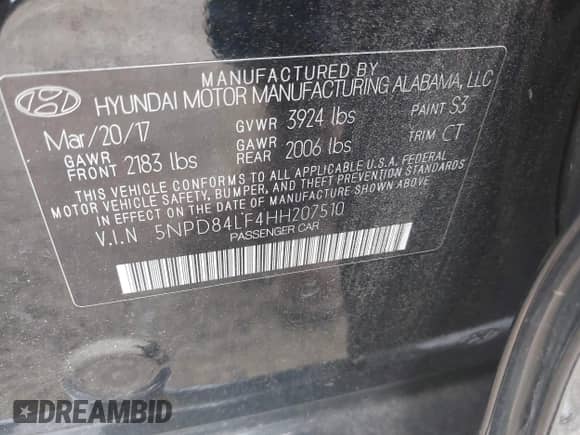 2017 Hyundai Elantra SE with VIN 5NPD84LF4HH207510, listed as a IAAI auction lot 42424539 with 67,095 mi miles and . Bid and sale history available at DreamBid. Image 9.