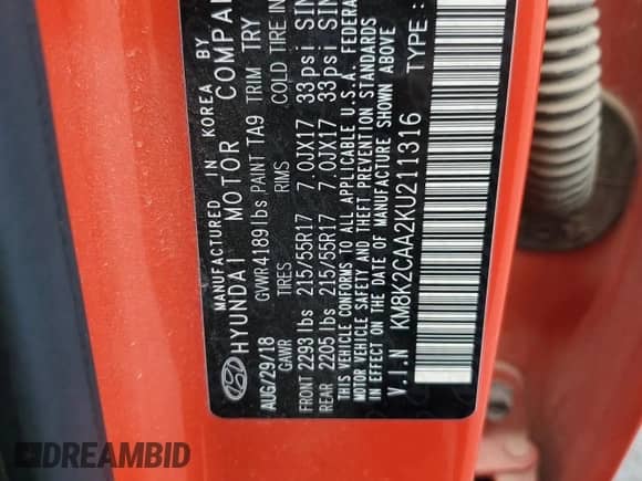 2019 Hyundai Kona SEL с VIN KM8K2CAA2KU211316, выставлен на аукционе Copart как лот 70673795 с пробегом 33 455 миль миль и Списание • Salvage title. История ставок и продаж доступна на DreamBid. Изображение 12.