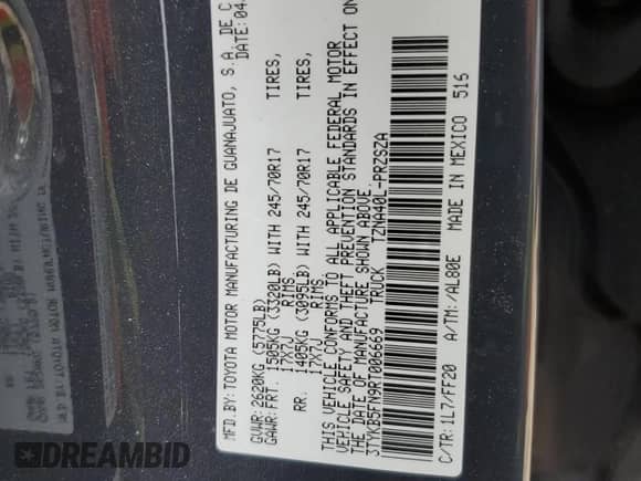 2024 Toyota Tacoma SR5 with VIN 3TYKB5FN9RT006669, listed as a Copart auction lot 65547975 with Not provided miles and Salvage title. Bid and sale history available at DreamBid. Image 13.