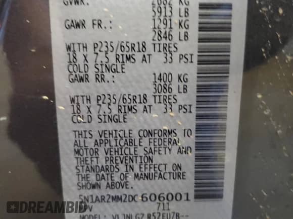 2013 Nissan Pathfinder SL z VIN 5N1AR2MM2DC606001, wystawiony jako Copart lot #84286725 z przebiegiem 166 164 mil mil oraz Szkoda całkowita • Salvage title. Historia ofert i sprzedaży dostępna na DreamBid. Obrazek 13.