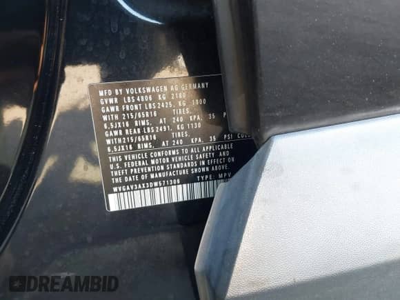 2013 Volkswagen Tiguan S с VIN WVGAV3AX3DW571306, выставлен на аукционе IAAI как лот 43367233 с пробегом 59 633 миль миль и . История ставок и продаж доступна на DreamBid. Изображение 9.