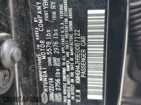 2014 Hyundai Equus Ultimate with VIN KMHGH4JH9EU087122, listed as a Copart auction lot 86954404 with 99,083 mi miles and Salvage title. Bid and sale history available at DreamBid. Image 12.