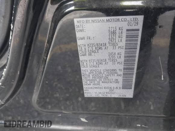 2019 Nissan Pathfinder SV с VIN 5N1DR2MN8KC606183, выставлен на аукционе IAAI как лот 41719346 с пробегом Не указан миль и . История ставок и продаж доступна на DreamBid. Изображение 9.