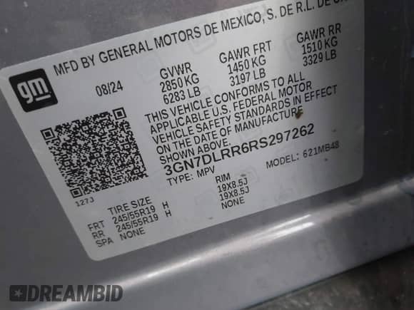 2024 Chevrolet Equinox EV LT с VIN 3GN7DLRR6RS297262, выставлен на аукционе IAAI как лот 42329584 с пробегом 6 646 миль миль и . История ставок и продаж доступна на DreamBid. Изображение 9.