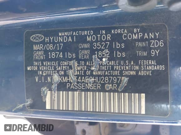 2017 Hyundai Accent Value Edition с VIN KMHCT4AE0HU287975, выставлен на аукционе IAAI как лот 42852951 с пробегом 60 211 миль миль и . История ставок и продаж доступна на DreamBid. Изображение 9.