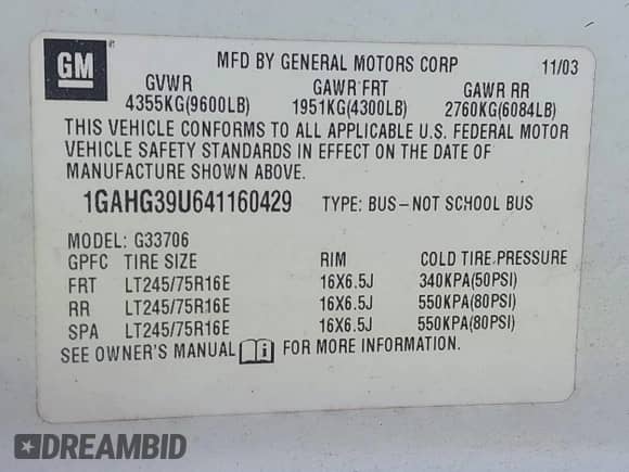 2004 Chevrolet Express Passenger z VIN 1GAHG39U641160429, wystawiony jako IAAI lot #42711190 z przebiegiem 192 259 mil mil oraz . Historia ofert i sprzedaży dostępna na DreamBid. Obrazek 9.