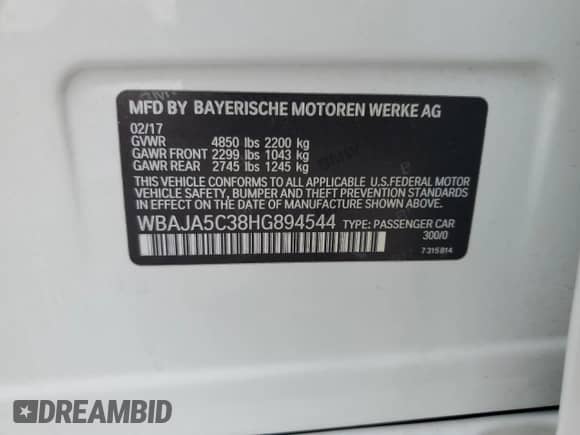 2017 BMW 5 Series 530i с VIN WBAJA5C38HG894544, выставлен на аукционе Copart как лот 71475405 с пробегом 71 463 миль миль и Чистый • Clean title. История ставок и продаж доступна на DreamBid. Изображение 12.