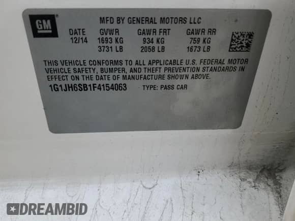 2015 Chevrolet Sonic RS with VIN 1G1JH6SB1F4154063, listed as a Copart auction lot 81189525 with 136,030 mi miles and Salvage title. Bid and sale history available at DreamBid. Image 12.