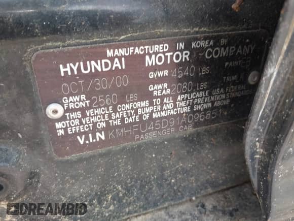 2001 Hyundai XG z VIN KMHFU45D91A096851, wystawiony jako IAAI lot #42673168 z przebiegiem 123 671 mil mil oraz . Historia ofert i sprzedaży dostępna na DreamBid. Obrazek 9.