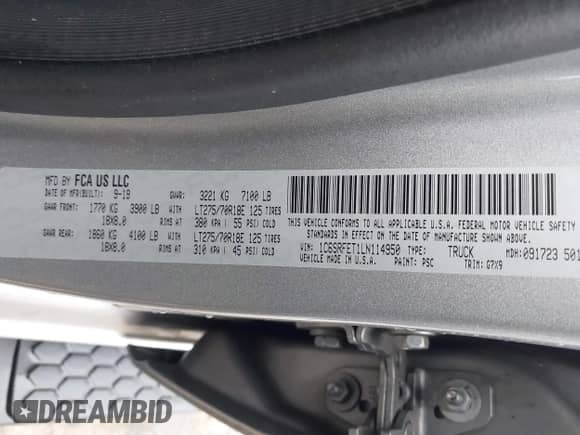 2020 Ram 1500 Rebel with VIN 1C6SRFET1LN114950, listed as a IAAI auction lot 41768869 with 105,583 mi miles and . Bid and sale history available at DreamBid. Image 9.
