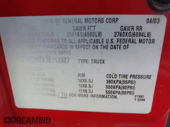 2003 Chevrolet Silverado 2500HD Work Truck с VIN 1GCHK24UX3E313327, выставлен на аукционе IAAI как лот 43426832 с пробегом 194 520 миль миль и . История ставок и продаж доступна на DreamBid. Изображение 9.