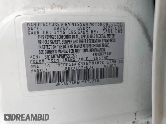 2017 Nissan Sentra S z VIN 3N1AB7AP6HY270275, wystawiony jako Copart lot #68093655 z przebiegiem 128 627 mil mil oraz Szkoda całkowita • Salvage title. Historia ofert i sprzedaży dostępna na DreamBid. Obrazek 12.