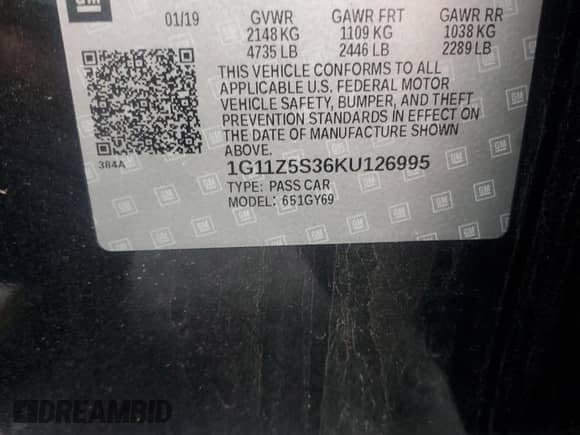 2019 Chevrolet Impala LT z VIN 1G11Z5S36KU126995, wystawiony jako Copart lot #69378495 z przebiegiem 103 764 mil mil oraz Szkoda całkowita • Salvage title. Historia ofert i sprzedaży dostępna na DreamBid. Obrazek 12.