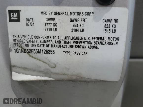 2005 Chevrolet Malibu Classic with VIN 1G1ND52F55M126355, listed as a Copart auction lot 62161225 with 200,881 mi miles and Salvage title. Bid and sale history available at DreamBid. Image 13.