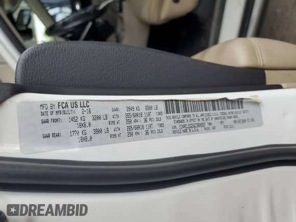 2016 Dodge Durango Limited z VIN 1C4RDJDG5GC360267, wystawiony jako Copart lot #64814465 z przebiegiem 158 300 mil mil oraz Nie do naprawy • Non repairable. Historia ofert i sprzedaży dostępna na DreamBid. Obrazek 13.