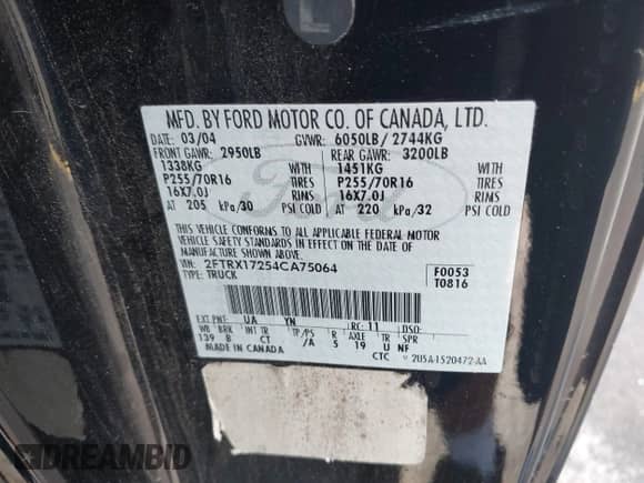 2004 Ford F-150 XL z VIN 2FTRX17254CA75064, wystawiony jako IAAI lot #42710599 z przebiegiem 196 110 mil mil oraz . Historia ofert i sprzedaży dostępna na DreamBid. Obrazek 9.