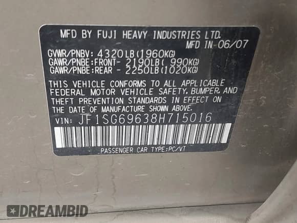 2008 Subaru Forester XT Limited с VIN JF1SG69638H715016, выставлен на аукционе IAAI как лот 42558604 с пробегом 190 717 миль миль и . История ставок и продаж доступна на DreamBid. Изображение 9.