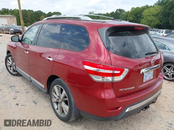 2014 Nissan Pathfinder SV Hybrid with VIN 5N1CR2MM1EC636133, listed as a IAAI auction lot 42876176 with 175,802 mi miles and . Bid and sale history available at DreamBid. Image 3.