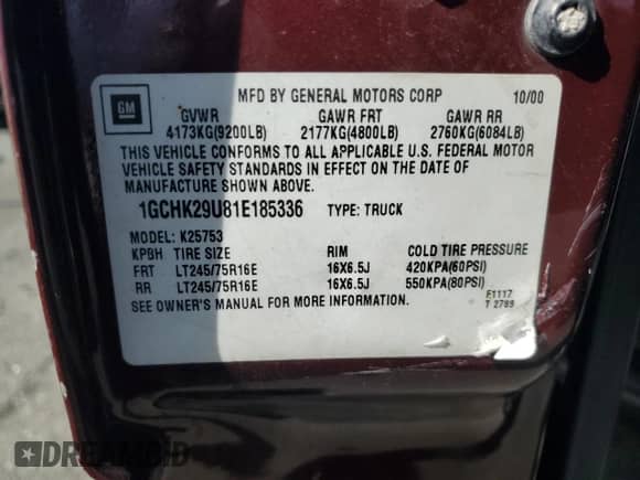 2001 Chevrolet Silverado 2500HD LS z VIN 1GCHK29U81E185336, wystawiony jako Copart lot #54368505 z przebiegiem Nie podano mil oraz Czysty tytuł • Clean title. Historia ofert i sprzedaży dostępna na DreamBid. Obrazek 12.