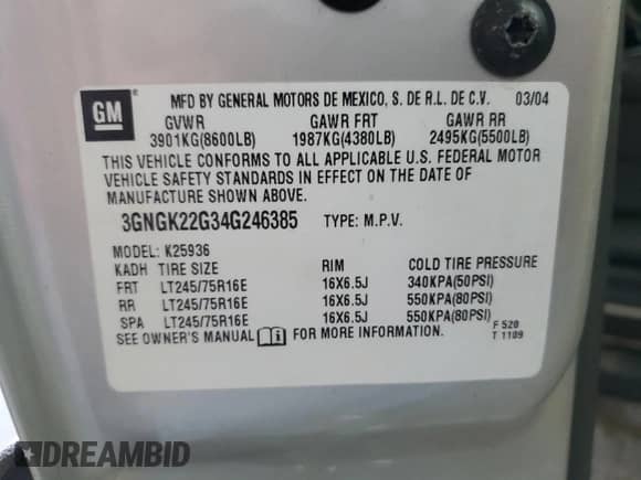 2004 Chevrolet Avalanche LS with VIN 3GNGK22G34G246385, listed as a Copart auction lot 59151345 with 64,733 mi miles and Clean title. Bid and sale history available at DreamBid. Image 12.