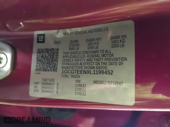 2020 Chevrolet Colorado 4WD ZR2 с VIN 1GCGTEENXL1199452, выставлен на аукционе IAAI как лот 41683532 с пробегом 40 754 миль миль и . История ставок и продаж доступна на DreamBid. Изображение 9.
