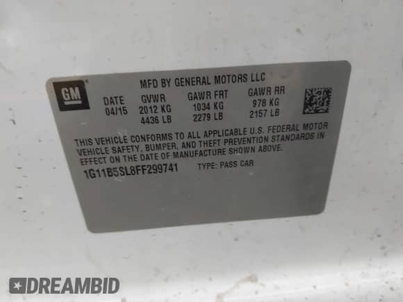 2015 Chevrolet Malibu LS z VIN 1G11B5SL8FF299741, wystawiony jako IAAI lot #43359561 z przebiegiem 118 696 mil mil oraz . Historia ofert i sprzedaży dostępna na DreamBid. Obrazek 9.