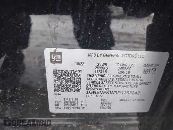 2023 Chevrolet Traverse LS with VIN 1GNEVFKW9PJ153242, listed as a IAAI auction lot 41287046 with 25,088 mi miles and . Bid and sale history available at DreamBid. Image 9.