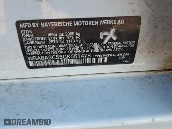 2016 BMW 3 Series 320i xDrive с VIN WBA8A3C55GK551478, выставлен на аукционе Copart как лот 85953825 с пробегом 28 082 миль миль и Списание • Salvage title. История ставок и продаж доступна на DreamBid. Изображение 12.