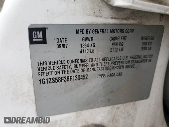 2008 Chevrolet Malibu Classic LS 1FL с VIN 1G1ZS58F38F139452, выставлен на аукционе Copart как лот 67557665 с пробегом 226 671 миль миль и Списание • Salvage title. История ставок и продаж доступна на DreamBid. Изображение 12.