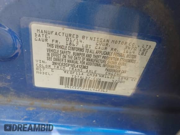 2014 Nissan Note S Plus with VIN 3N1CE2CP1EL412363, listed as a IAAI auction lot 42504144 with 232,249 mi miles and . Bid and sale history available at DreamBid. Image 9.