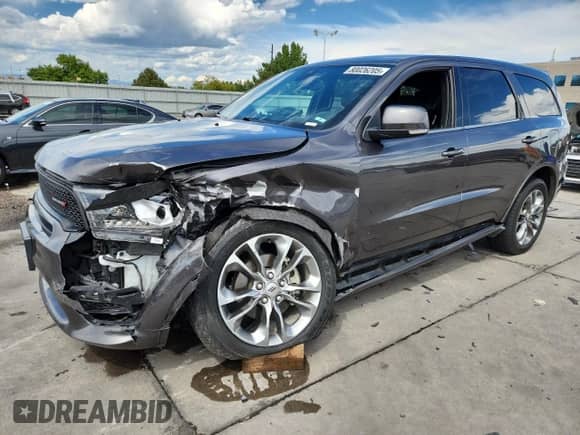 2019 Dodge Durango GT Plus with VIN 1C4RDJDG5KC651747, listed as a Copart auction lot 80026205 with 59,833 mi miles and Salvage title. Bid and sale history available at DreamBid. Image 1.
