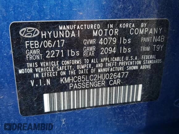 2017 Hyundai Ioniq Limited с VIN KMHC85LC2HU026477, выставлен на аукционе Copart как лот 56636464 с пробегом 143 705 миль миль и Списание • Salvage title. История ставок и продаж доступна на DreamBid. Изображение 14.