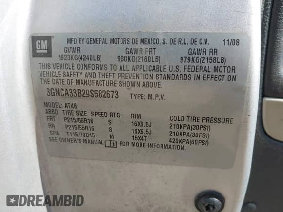 2009 Chevrolet HHR LS with VIN 3GNCA33B29S582673, listed as a IAAI auction lot 43421065 with 146,328 mi miles and . Bid and sale history available at DreamBid. Image 9.