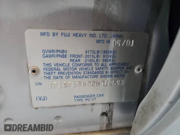 2002 Subaru Forester S with VIN JF1SF65602H712543, listed as a Copart auction lot 67325015 with 214,238 mi miles and Salvage title. Bid and sale history available at DreamBid. Image 13.