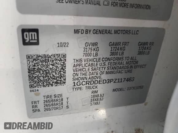 2023 Chevrolet Silverado 1500 LT with VIN 1GCRDDED3PZ117463, listed as a Copart auction lot 69764785 with 51,651 mi miles and Salvage title. Bid and sale history available at DreamBid. Image 12.