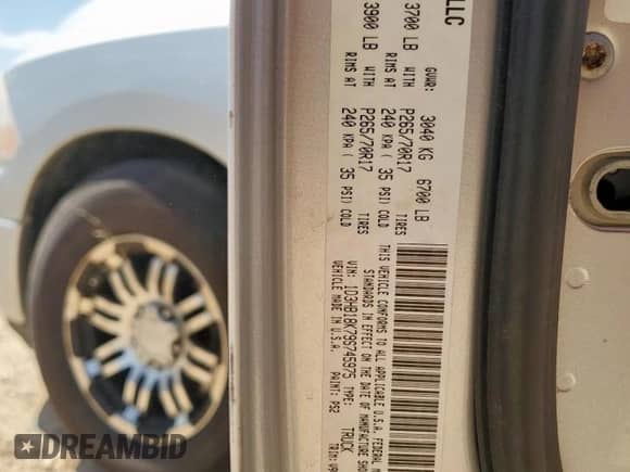 2009 Dodge 1500 ST with VIN 1D3HB18K79S745975, listed as a Copart auction lot 61354855 with 130,604 mi miles and Salvage title. Bid and sale history available at DreamBid. Image 12.