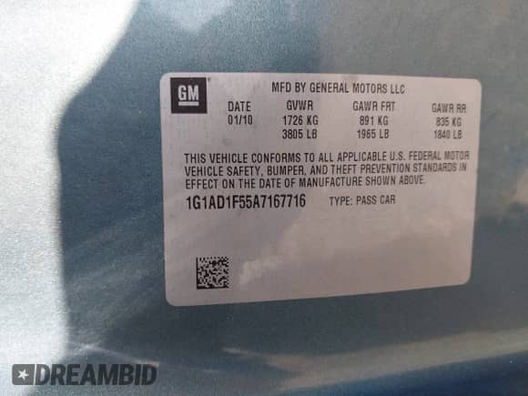 2010 Chevrolet Cobalt 1LT с VIN 1G1AD1F55A7167716, выставлен на аукционе IAAI как лот 42748376 с пробегом 248 870 миль миль и . История ставок и продаж доступна на DreamBid. Изображение 9.