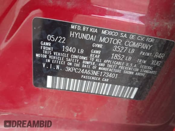 2022 Hyundai Accent SE z VIN 3KPC24A63NE173401, wystawiony jako IAAI lot #42394442 z przebiegiem 75 025 mil mil oraz . Historia ofert i sprzedaży dostępna na DreamBid. Obrazek 9.