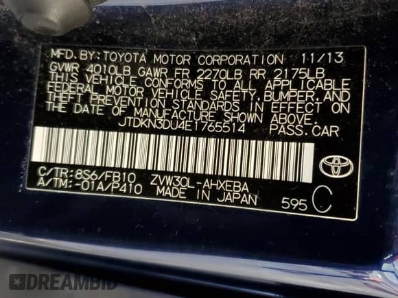 2014 Toyota Prius Four with VIN JTDKN3DU4E1765514, listed as a Copart auction lot 80860205 with 152,088 mi miles and Salvage title. Bid and sale history available at DreamBid. Image 12.