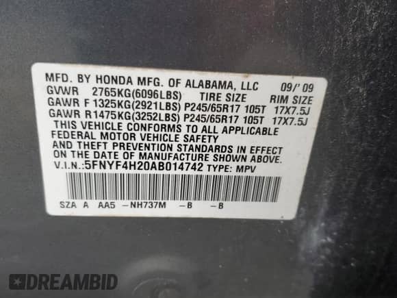 2010 Honda Pilot LX with VIN 5FNYF4H20AB014742, listed as a Copart auction lot 87434435 with 141,802 mi miles and Salvage title. Bid and sale history available at DreamBid. Image 12.