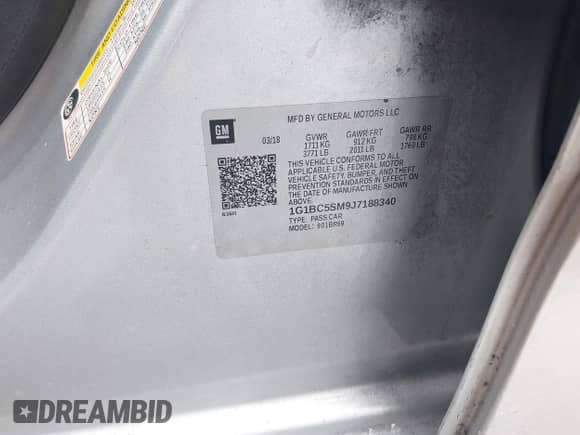 2018 Chevrolet Cruze LS z VIN 1G1BC5SM9J7188340, wystawiony jako IAAI lot #43258785 z przebiegiem 36 132 mil mil oraz . Historia ofert i sprzedaży dostępna na DreamBid. Obrazek 9.