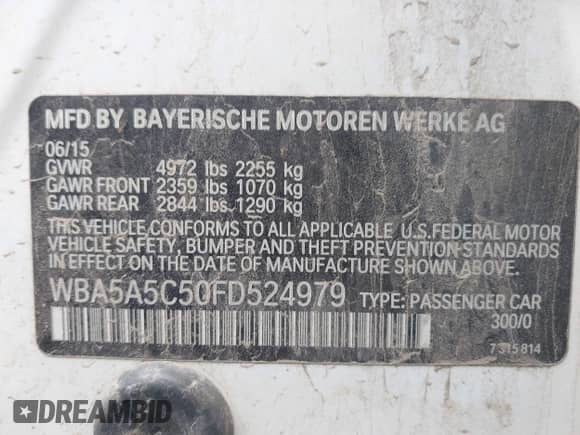 2015 BMW 5 Series 528i с VIN WBA5A5C50FD524979, выставлен на аукционе IAAI как лот 42667185 с пробегом 76 984 миль миль и . История ставок и продаж доступна на DreamBid. Изображение 9.