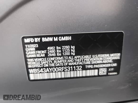 2024 BMW M3 Competition xDrive с VIN WBS43AY00RFS31132, выставлен на аукционе Copart как лот 67287745 с пробегом 19 001 миль миль и Чистый • Clean title. История ставок и продаж доступна на DreamBid. Изображение 12.