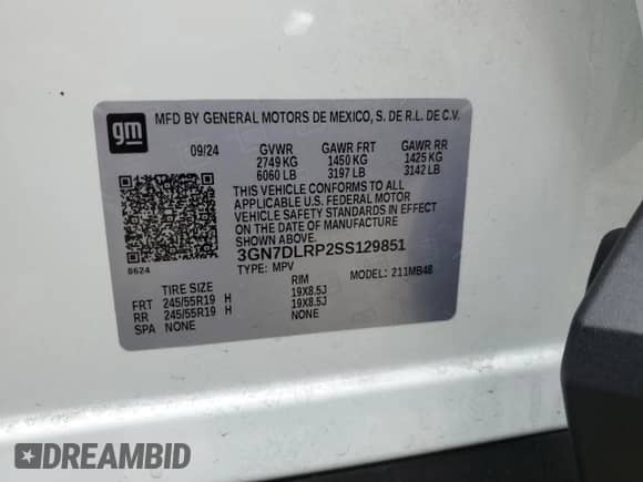 2025 Chevrolet Equinox EV LT с VIN 3GN7DLRP2SS129851, выставлен на аукционе Copart как лот 81864895 с пробегом 11 389 миль миль и Списание • Salvage title. История ставок и продаж доступна на DreamBid. Изображение 14.