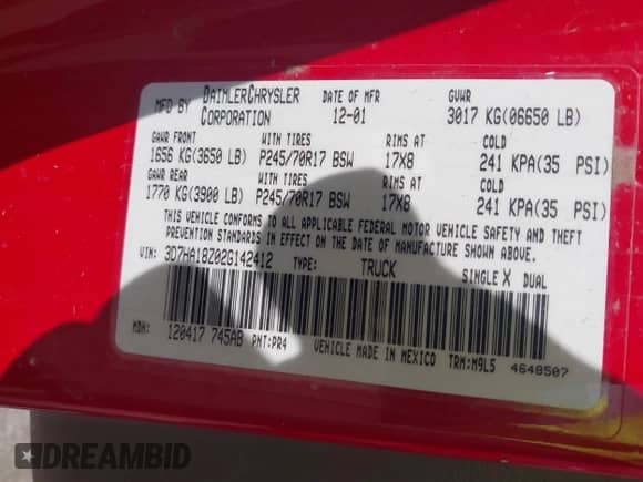 2002 Dodge 1500 с VIN 3D7HA18Z02G142412, выставлен на аукционе IAAI как лот 42832403 с пробегом 132 037 миль миль и . История ставок и продаж доступна на DreamBid. Изображение 9.