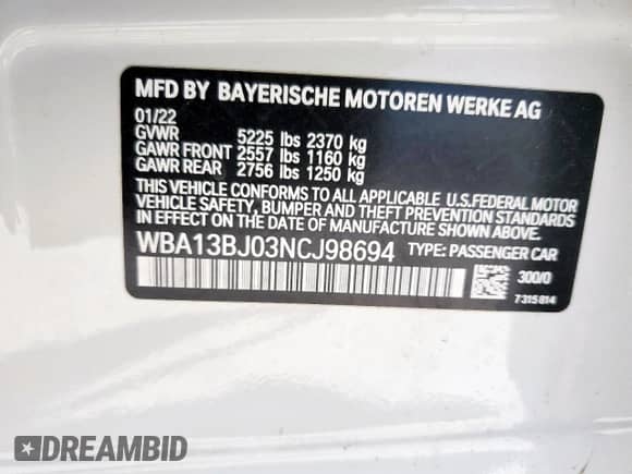 2022 BMW 5 Series 530i xDrive z VIN WBA13BJ03NCJ98694, wystawiony jako Copart lot #67087415 z przebiegiem 28 025 mil mil oraz Szkoda całkowita • Salvage title. Historia ofert i sprzedaży dostępna na DreamBid. Obrazek 13.