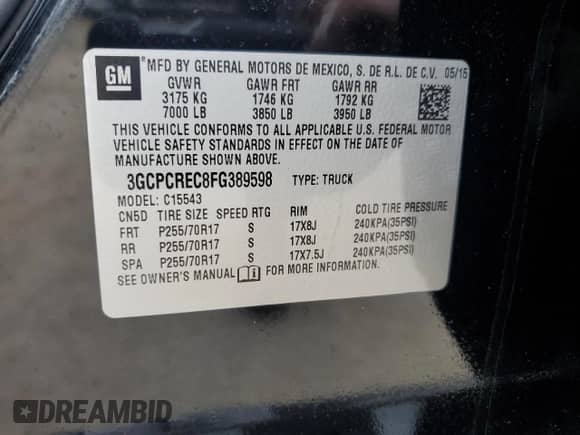 2015 Chevrolet Silverado 1500 LT с VIN 3GCPCREC8FG389598, выставлен на аукционе Copart как лот 68719745 с пробегом 167 026 миль миль и Списание • Salvage title. История ставок и продаж доступна на DreamBid. Изображение 12.