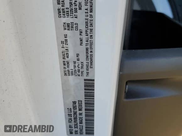 2022 Ram ProMaster Cargo z VIN 3C6LRVBG3NE109746, wystawiony jako Copart lot #83633974 z przebiegiem 30 546 mil mil oraz Szkoda całkowita • Salvage title. Historia ofert i sprzedaży dostępna na DreamBid. Obrazek 14.