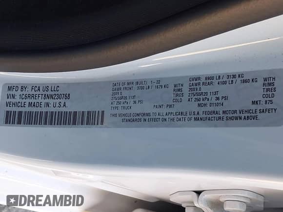 2022 Ram 1500 Big Horn с VIN 1C6RREFT8NN230768, выставлен на аукционе IAAI как лот 40994441 с пробегом 40 072 миль миль и . История ставок и продаж доступна на DreamBid. Изображение 9.